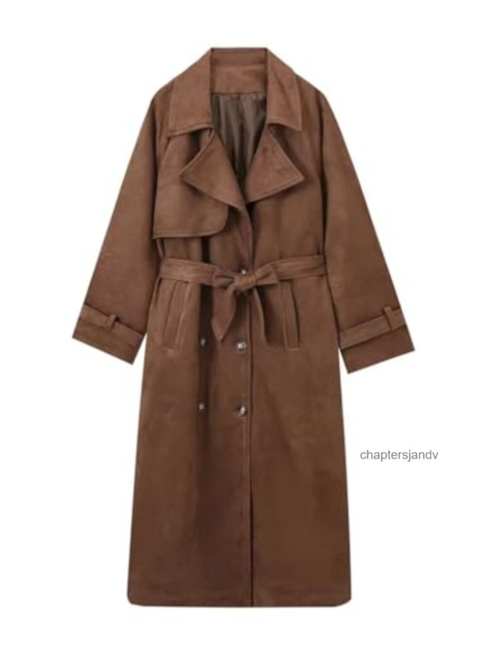 Faux Suede Trench Coat Long Pea Coat Double Breasted Belt Women's Fall Winter